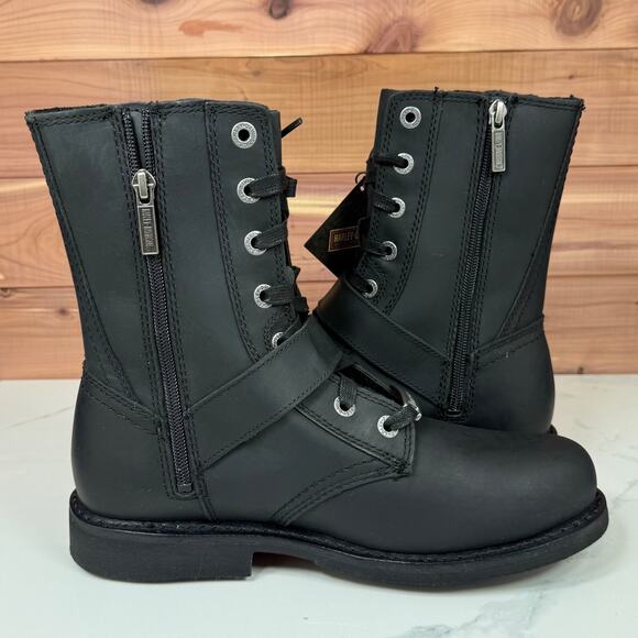 Harley Davidson Ranger Combat Boots Black Leather Zip Buckle Mens size US 8 M - Picture 15 of 15